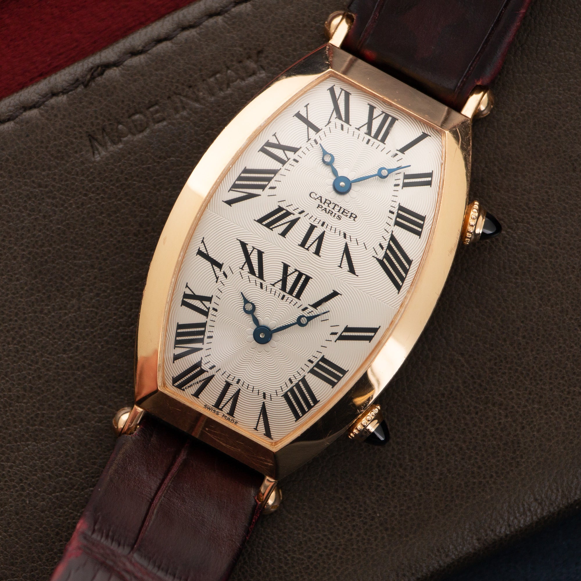 Cartier Rose Gold Tonneau Dual Time Zone Watch