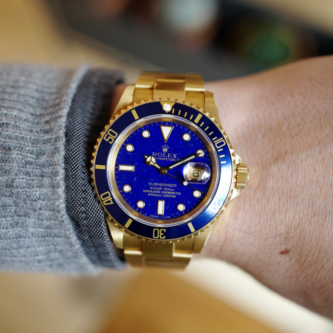 Rolex Yellow Gold Submariner Lapis Lazuli Watch Ref. 16618