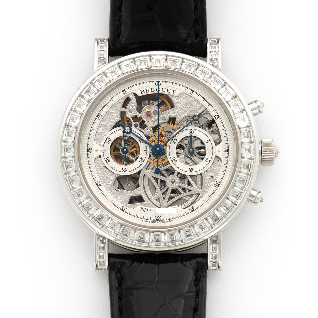 Breguet White Gold Chronograph Skeleton Baguette Diamond Watch