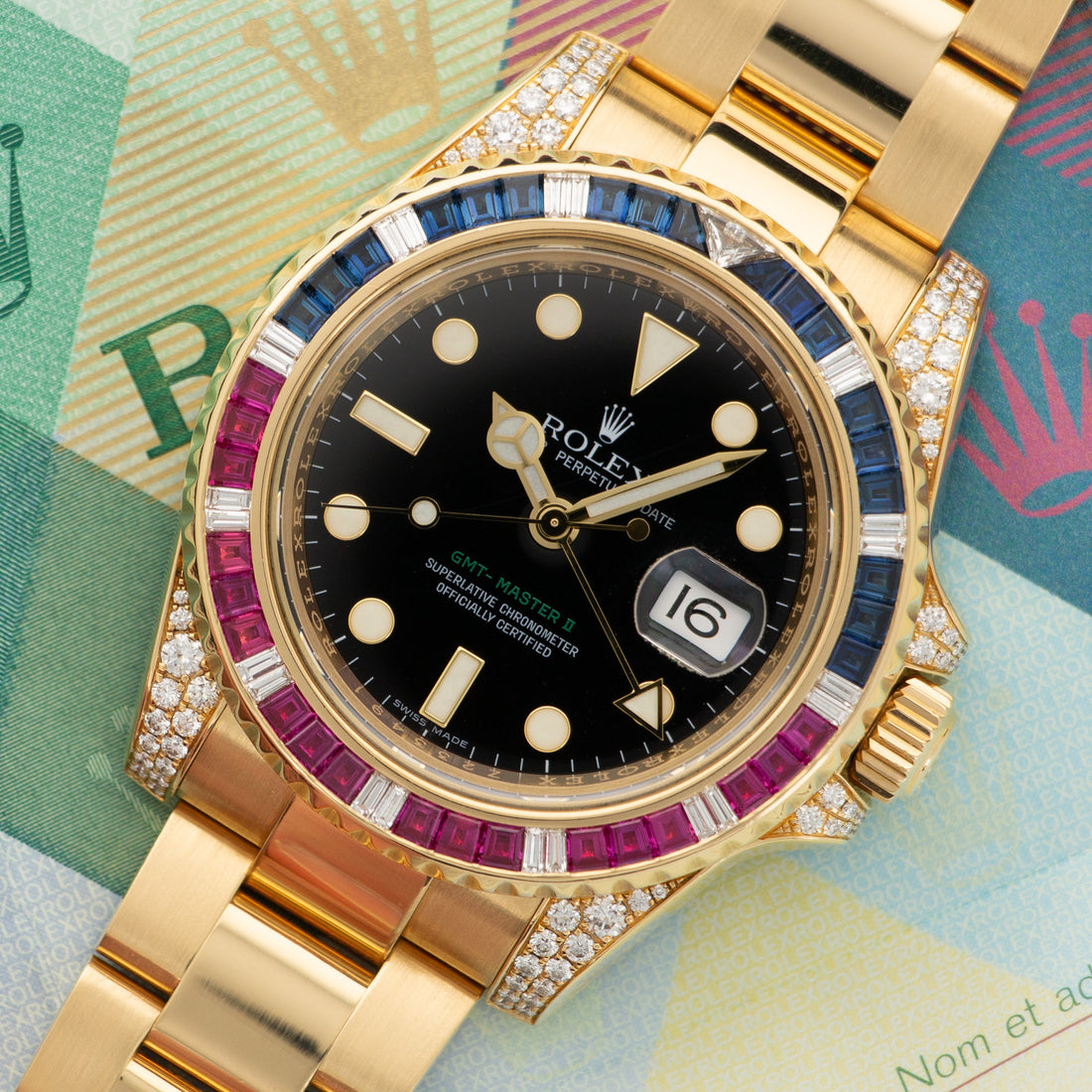 Rolex Yellow Gold GMT-Master II Sapphire Ruby Diamond Watch Ref. 116758