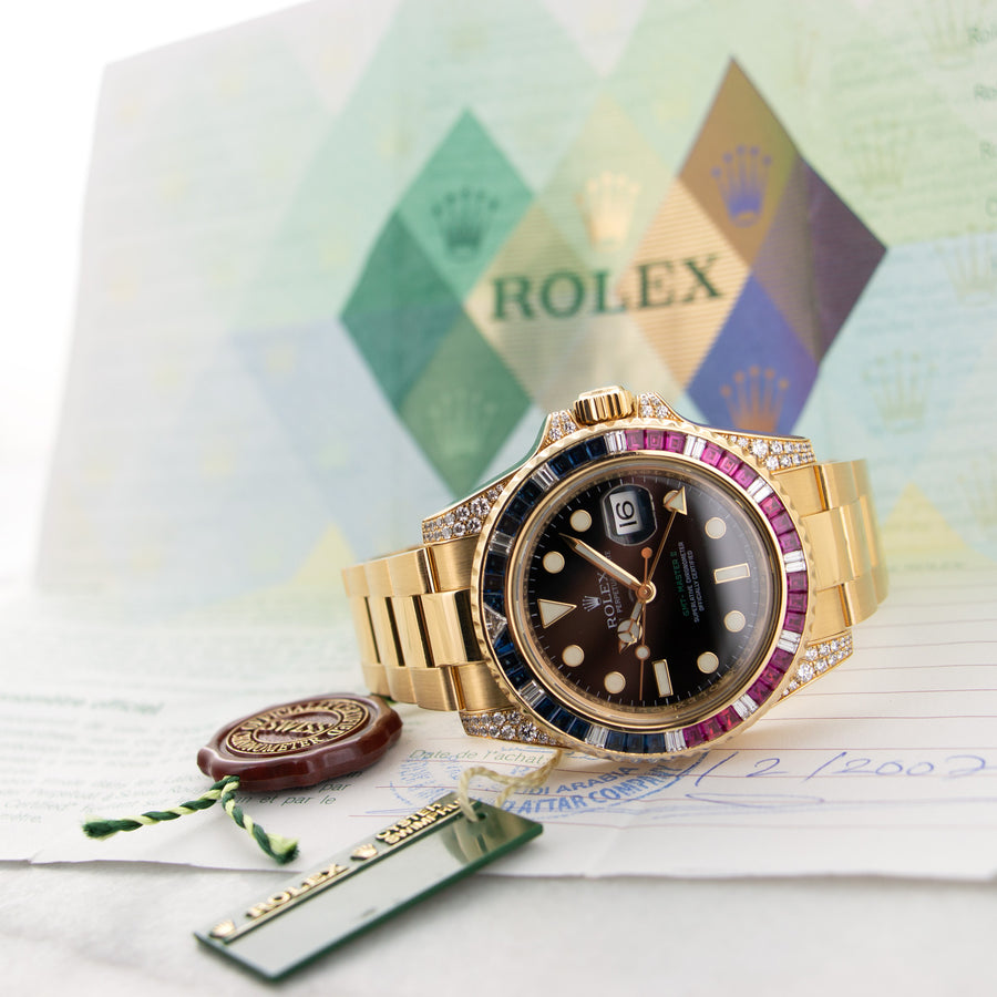 Rolex Yellow Gold GMT-Master II Sapphire Ruby Diamond Watch Ref. 116758