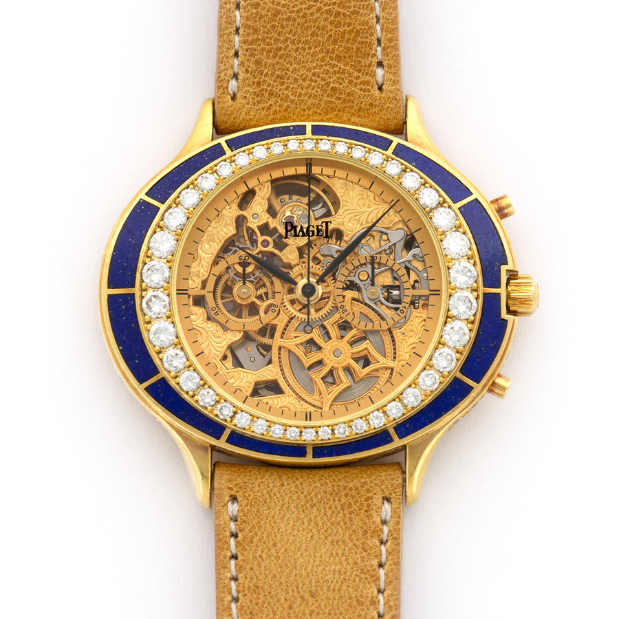 Piaget Yellow Gold Skeletonized Lapis Lazuli Chronograph Watch