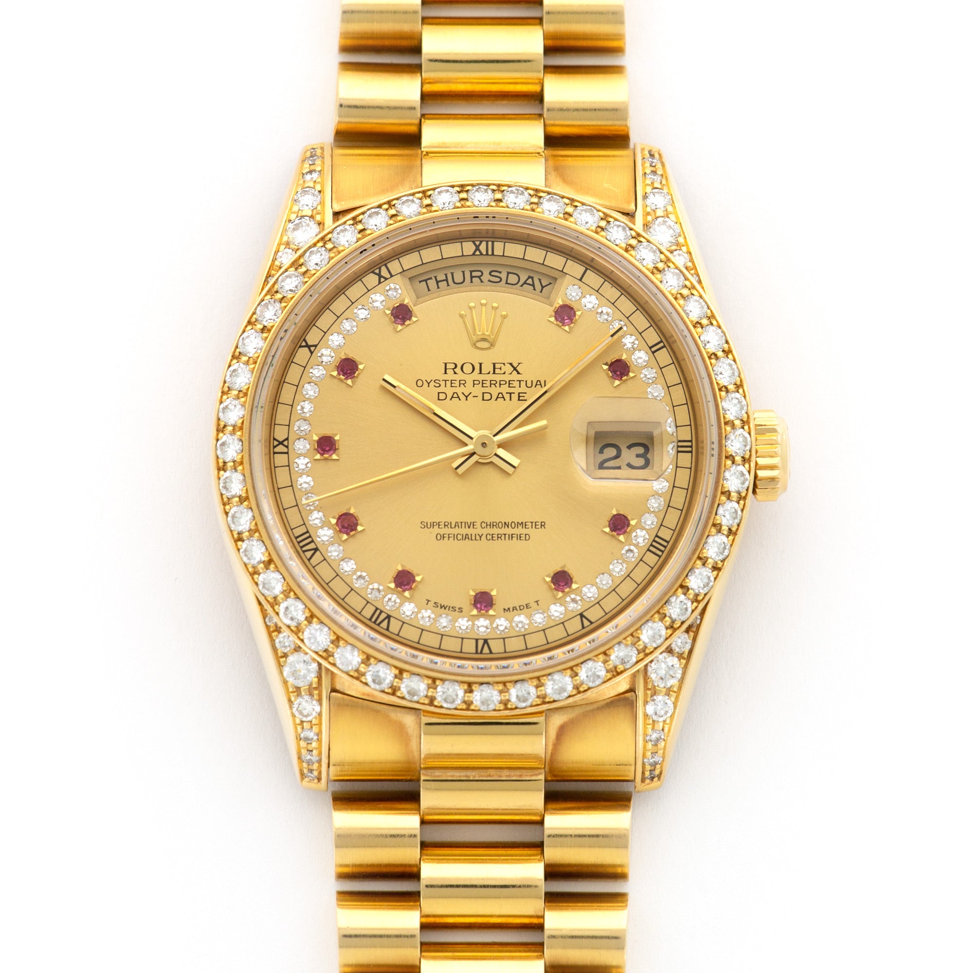 Rolex - Rolex Yellow Gold Day-Date Diamond Ruby Watch - The Keystone Watches