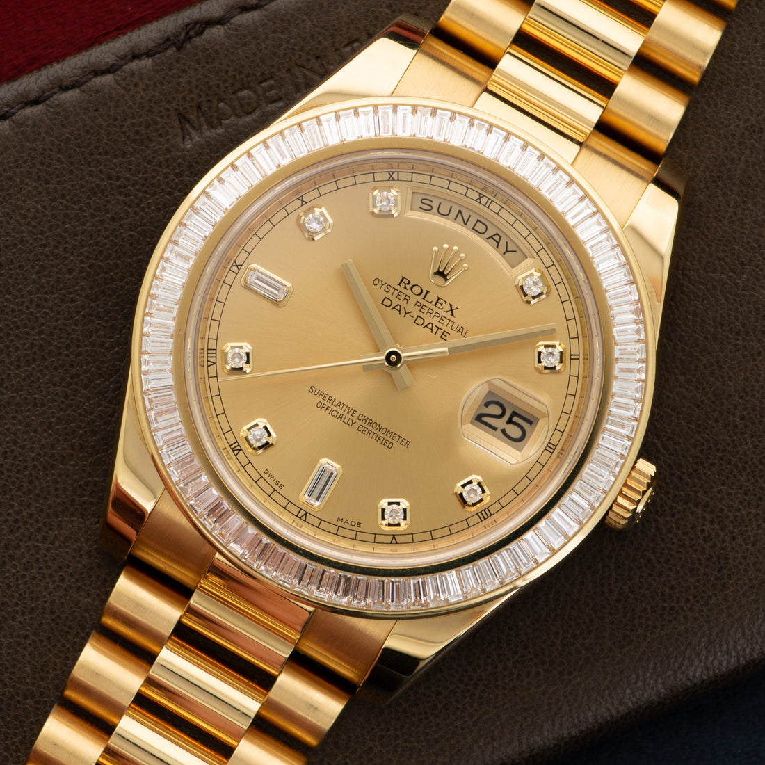 Rolex Yellow Gold Day-Date II Baguette Diamond Watch Ref. 218398