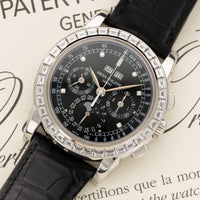 Patek Philippe Platinum Perpetual Calendar Chrono Baguette Diamond Watch Ref. 5971