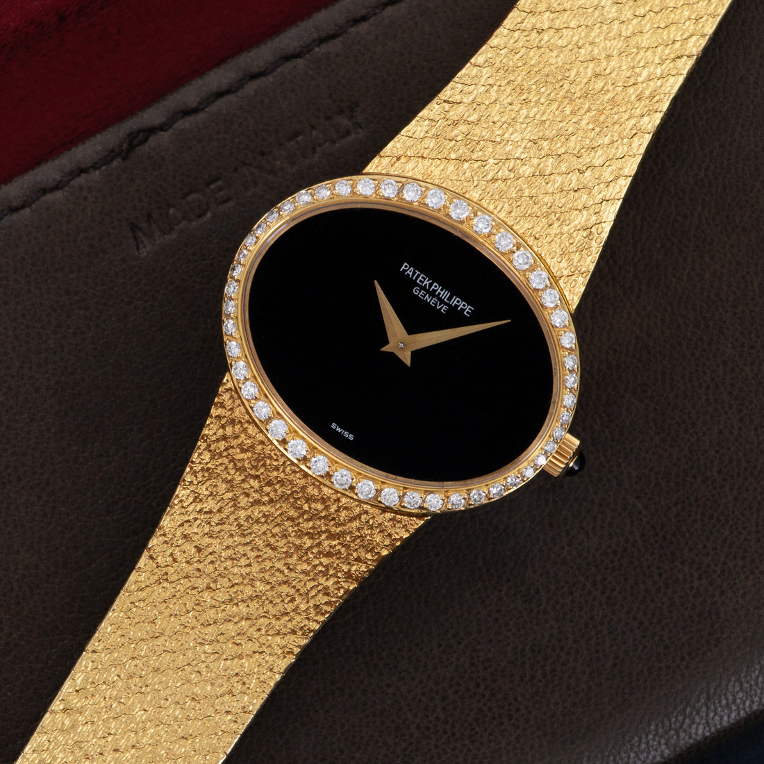 Patek Philippe Yellow Gold Onyx Diamond Watch