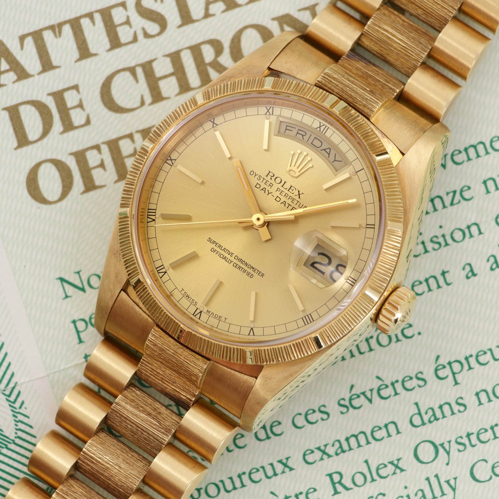 Rolex - Rolex Yellow Gold Day-Date Bark Finish Watch Ref. 18078 - The Keystone Watches