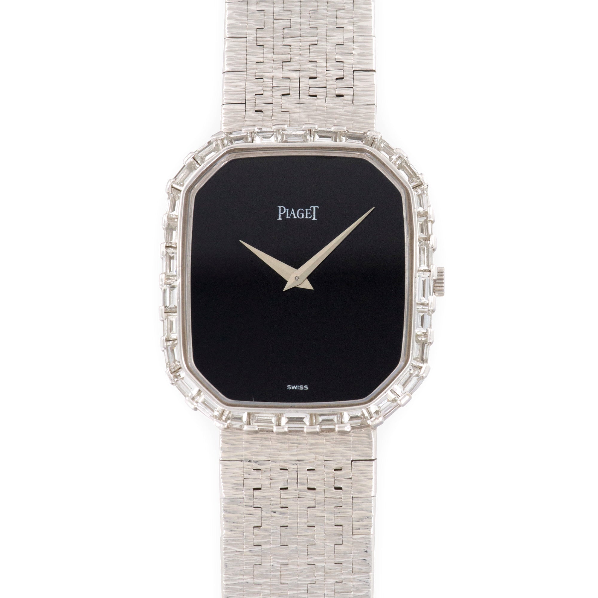 Piaget - Piaget White Gold Onyx & Baguette Diamond Watch - The Keystone Watches
