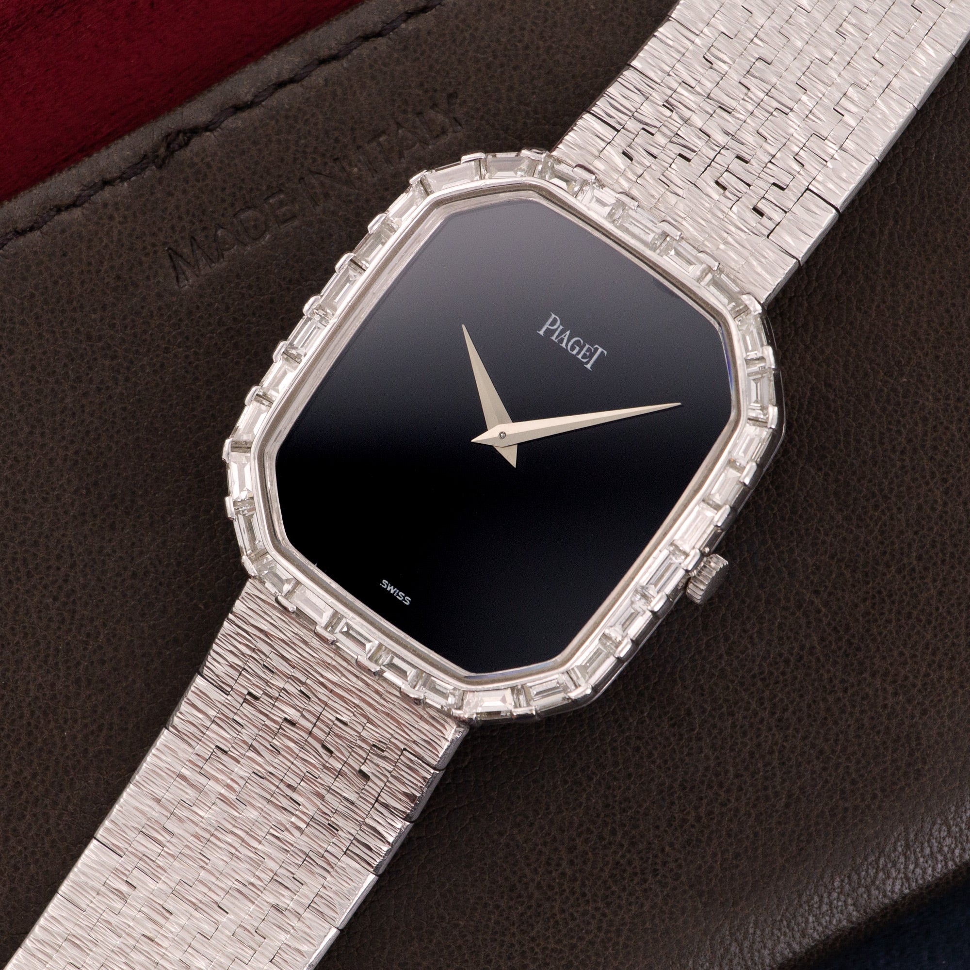 Piaget - Piaget White Gold Onyx & Baguette Diamond Watch - The Keystone Watches