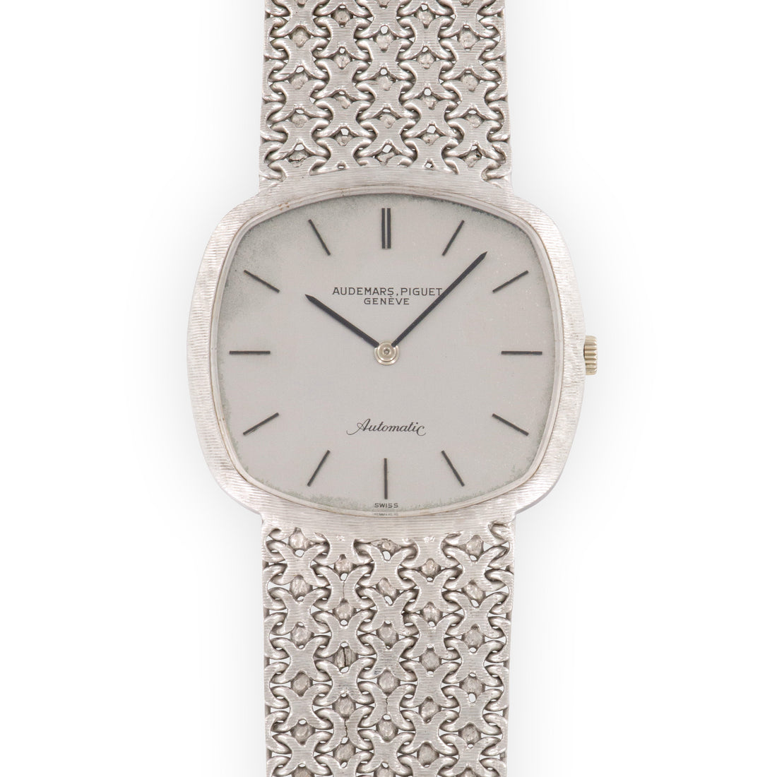 Audemars Piguet White Gold Automatic Cross Link Bracelet Watch