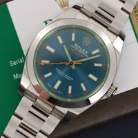 Rolex Milgauss Blue Dial Green Crystal Watch Ref. 116400GV