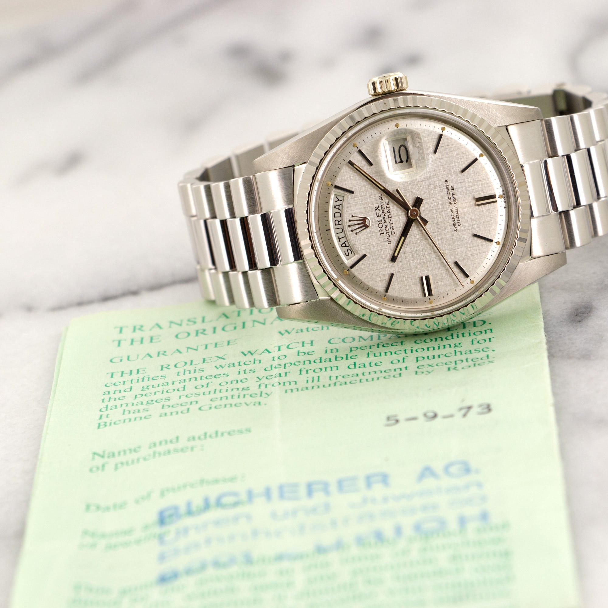 Rolex - Rolex White Gold Day-Date Watch Ref. 1803, Retailed by Bucherer - The Keystone Watches