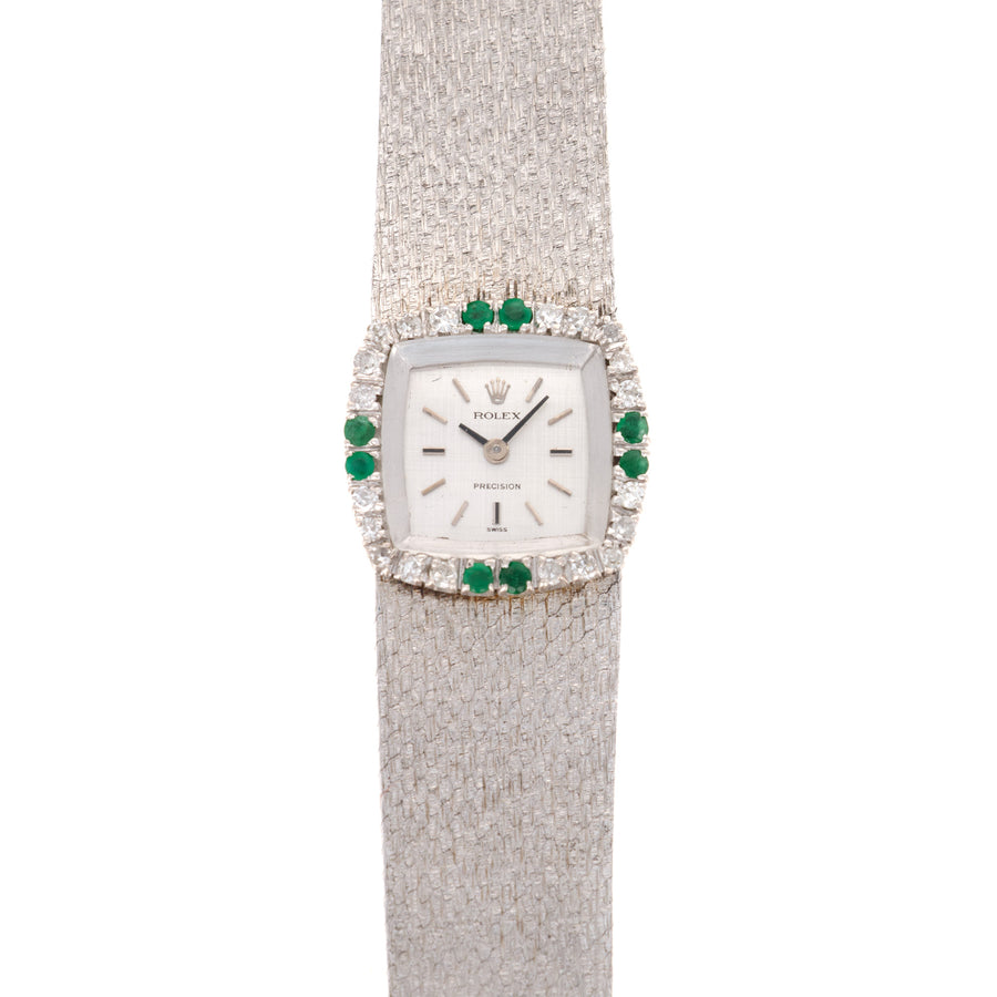 Rolex White Gold Precision Diamond & Emerald Watch Ref. 2628