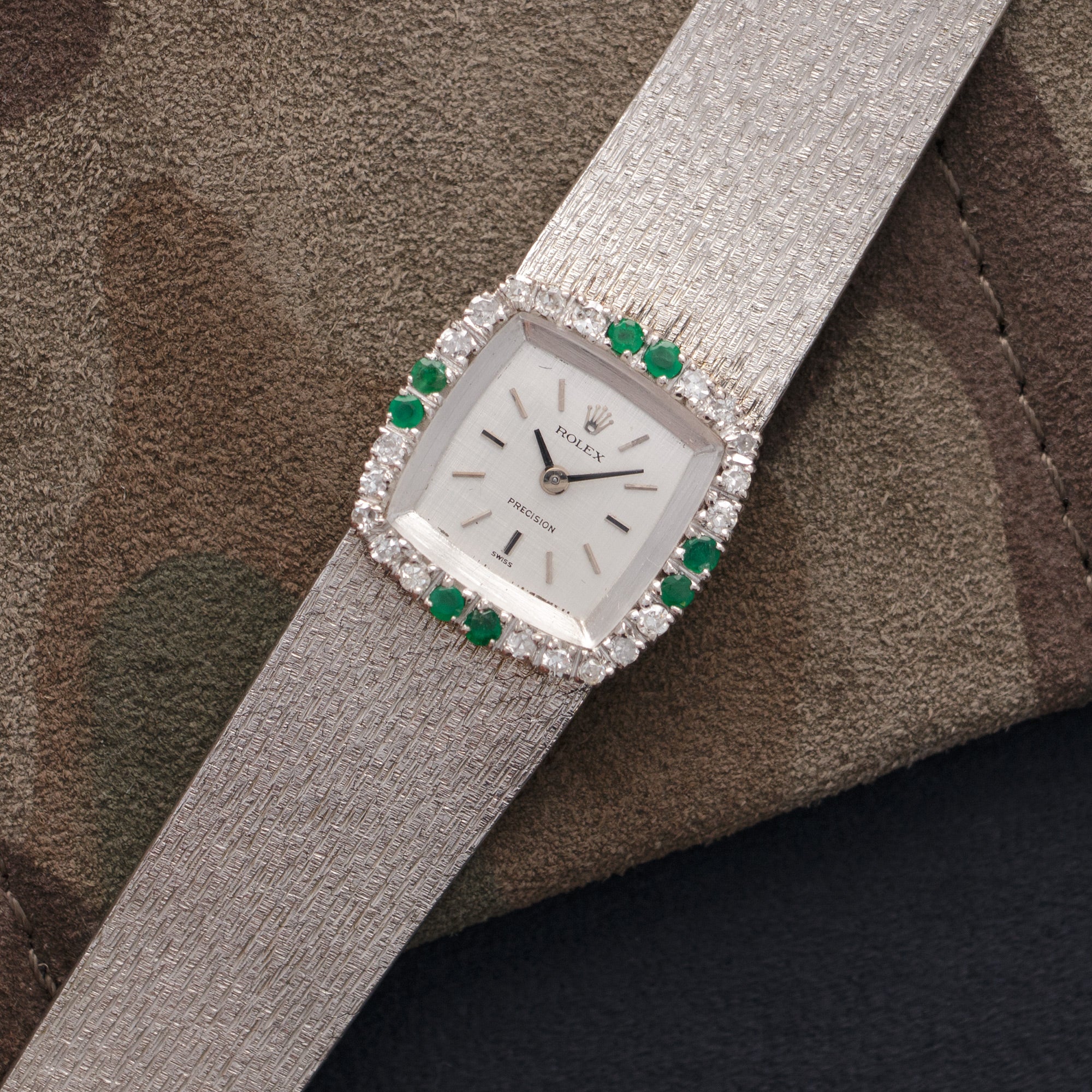 Rolex White Gold Precision Diamond &amp; Emerald Watch Ref. 2628