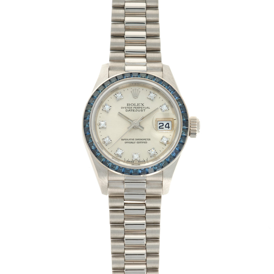 Rolex White Gold Datejust Sapphire Bezel Watch Ref. 69119