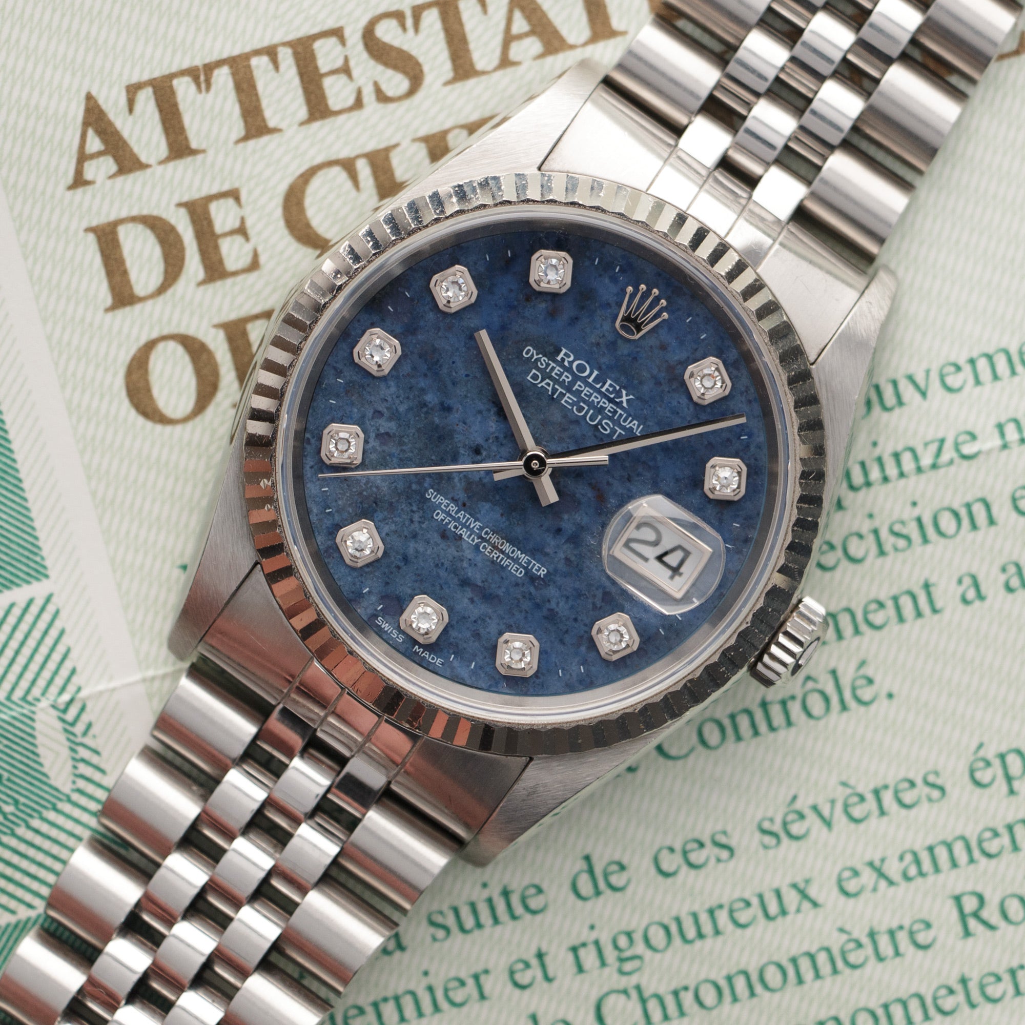 Rolex - Rolex Datejust Sodalite Diamond Watch Ref. 16234, with Original Paper - The Keystone Watches