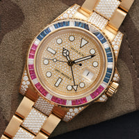 Rolex Yellow Gold GMT-Master II Diamond Sapphire Ruby Watch Ref. 116758