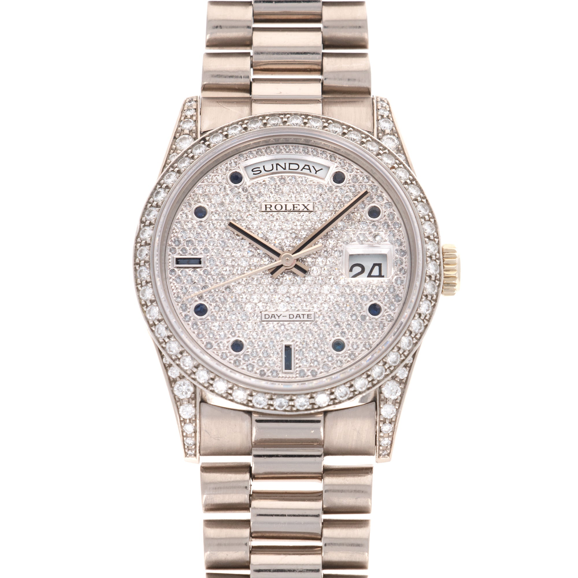 Rolex - Rolex White Gold Day-Date Diamond & Sapphire Watch Ref. 18389 - The Keystone Watches