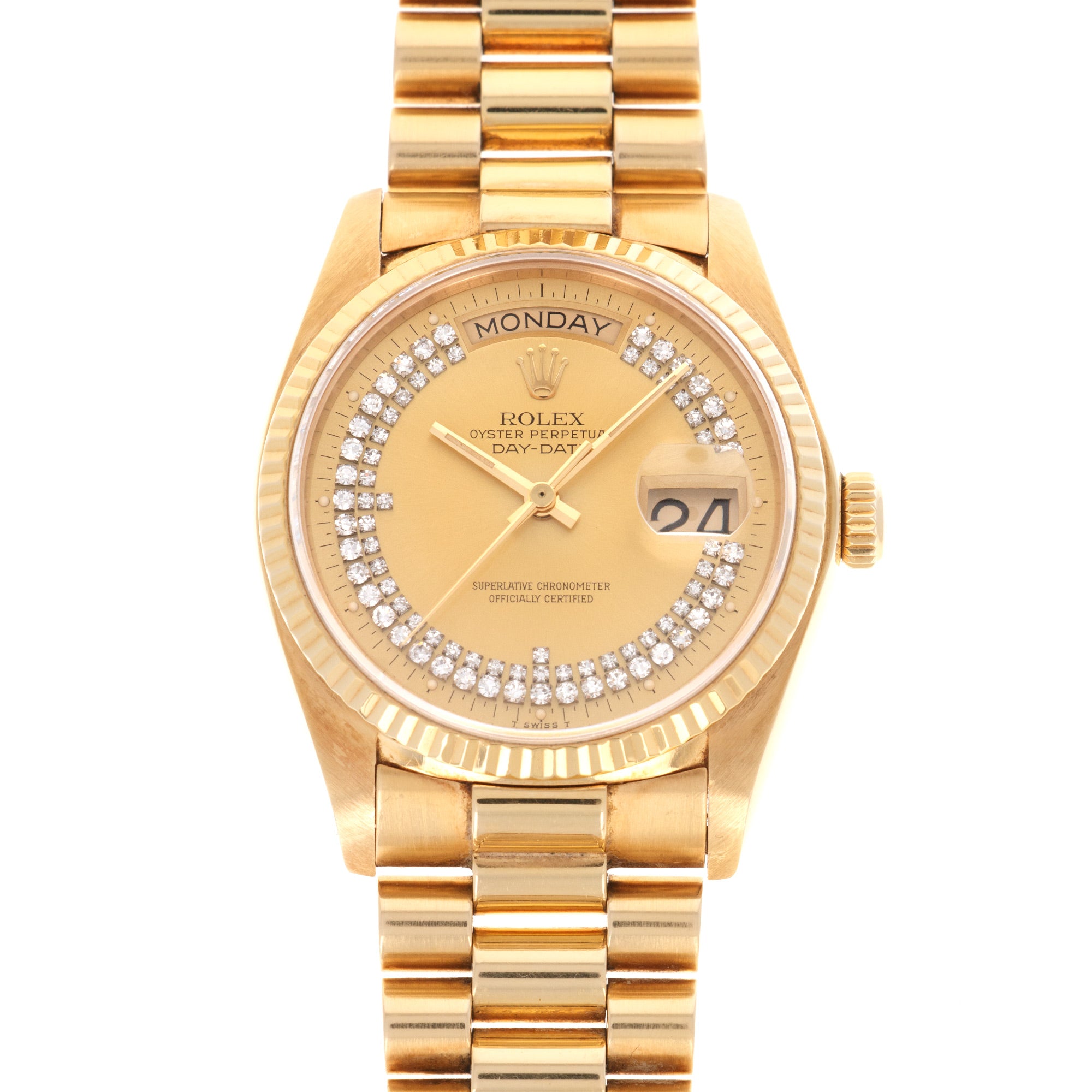 Rolex Yellow Gold Day Date Diamond Watch Ref. 18038