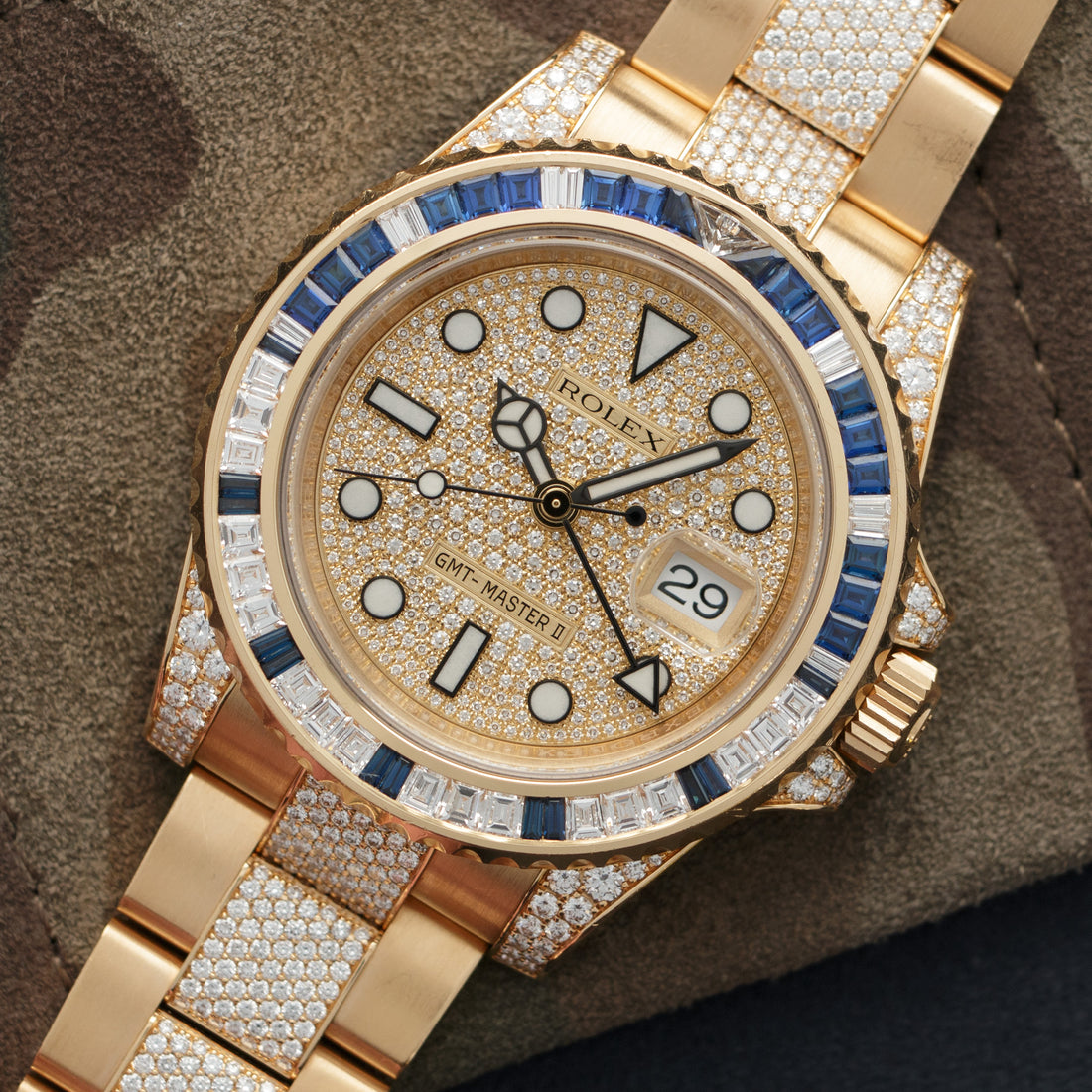 Rolex Yellow Gold GMT-Master II Diamond Sapphire Watch Ref. 116758