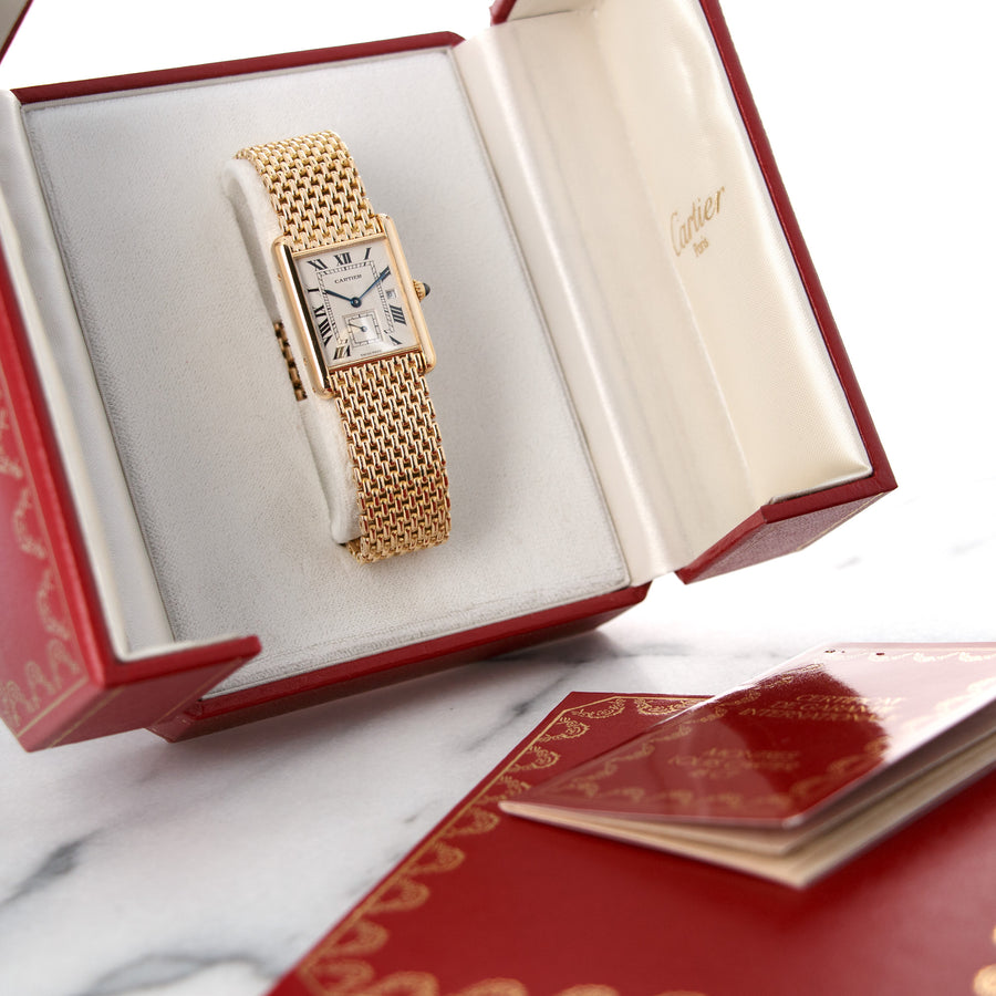Cartier Yellow Gold Tank Louis Bracelet Watch with Original Box and Warranty