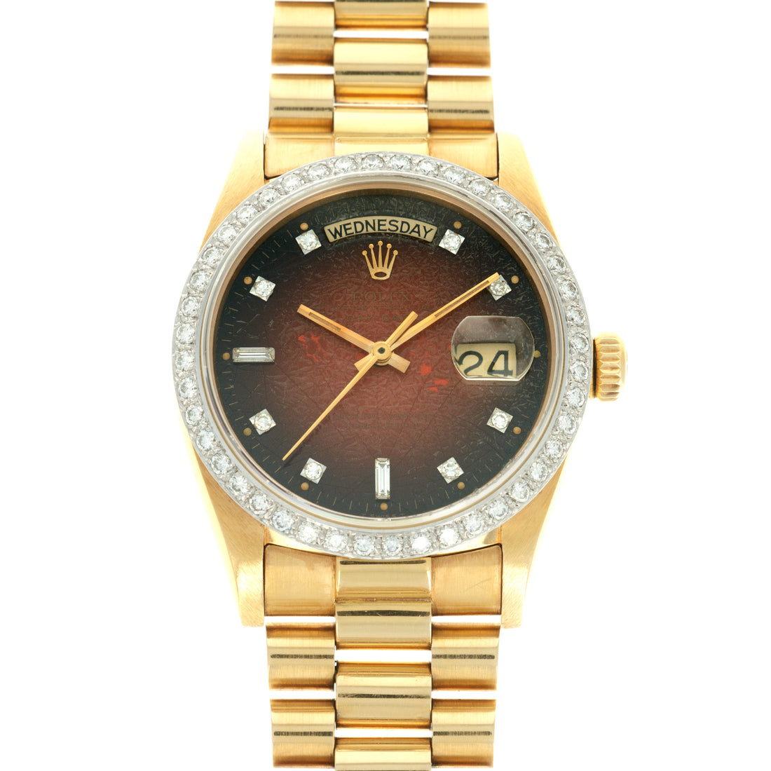 Rolex Yellow Gold Day-Date Red Vignette Diamond Watch Ref. 18048