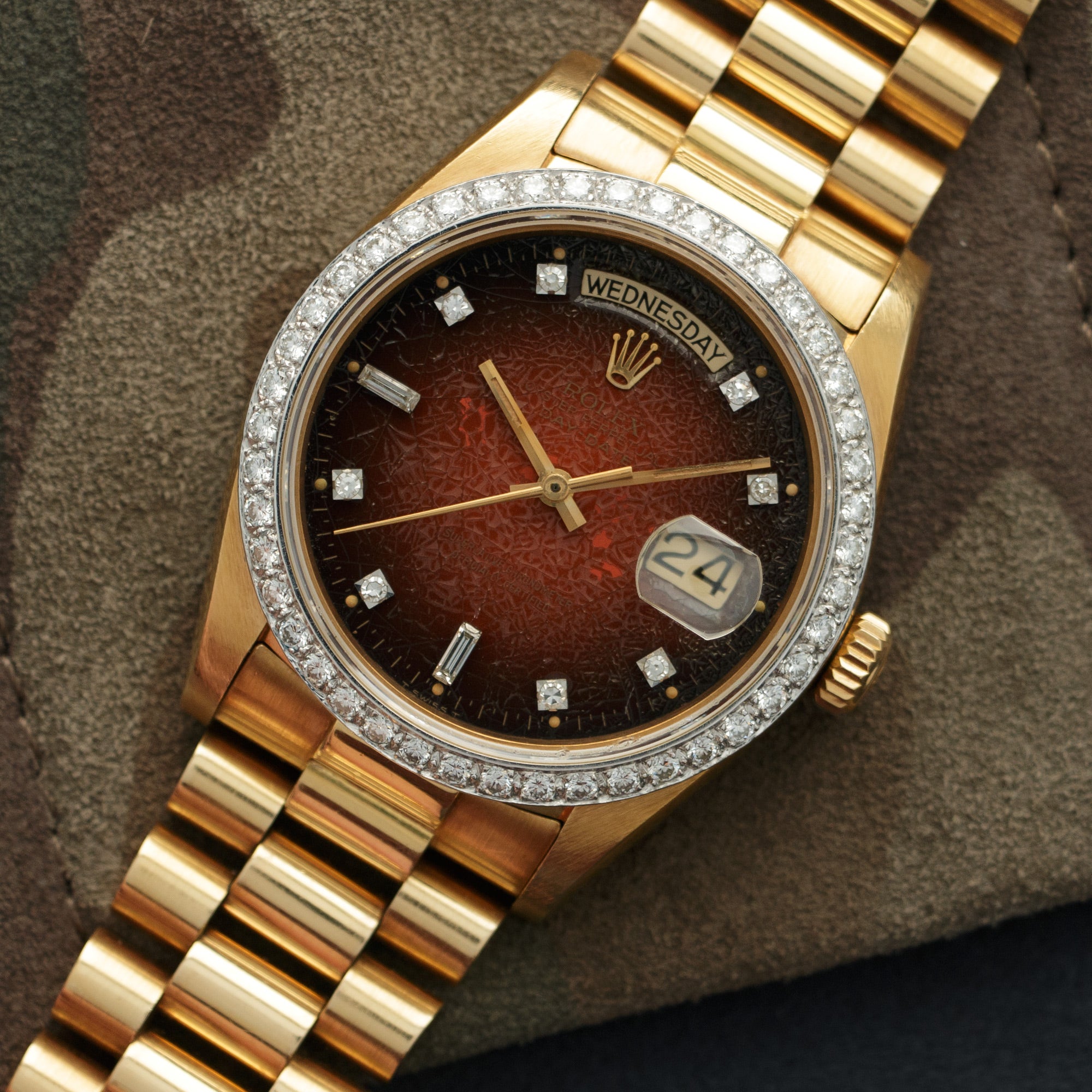 Rolex - Rolex Yellow Gold Day-Date Red Vignette Diamond Watch Ref. 18048 - The Keystone Watches