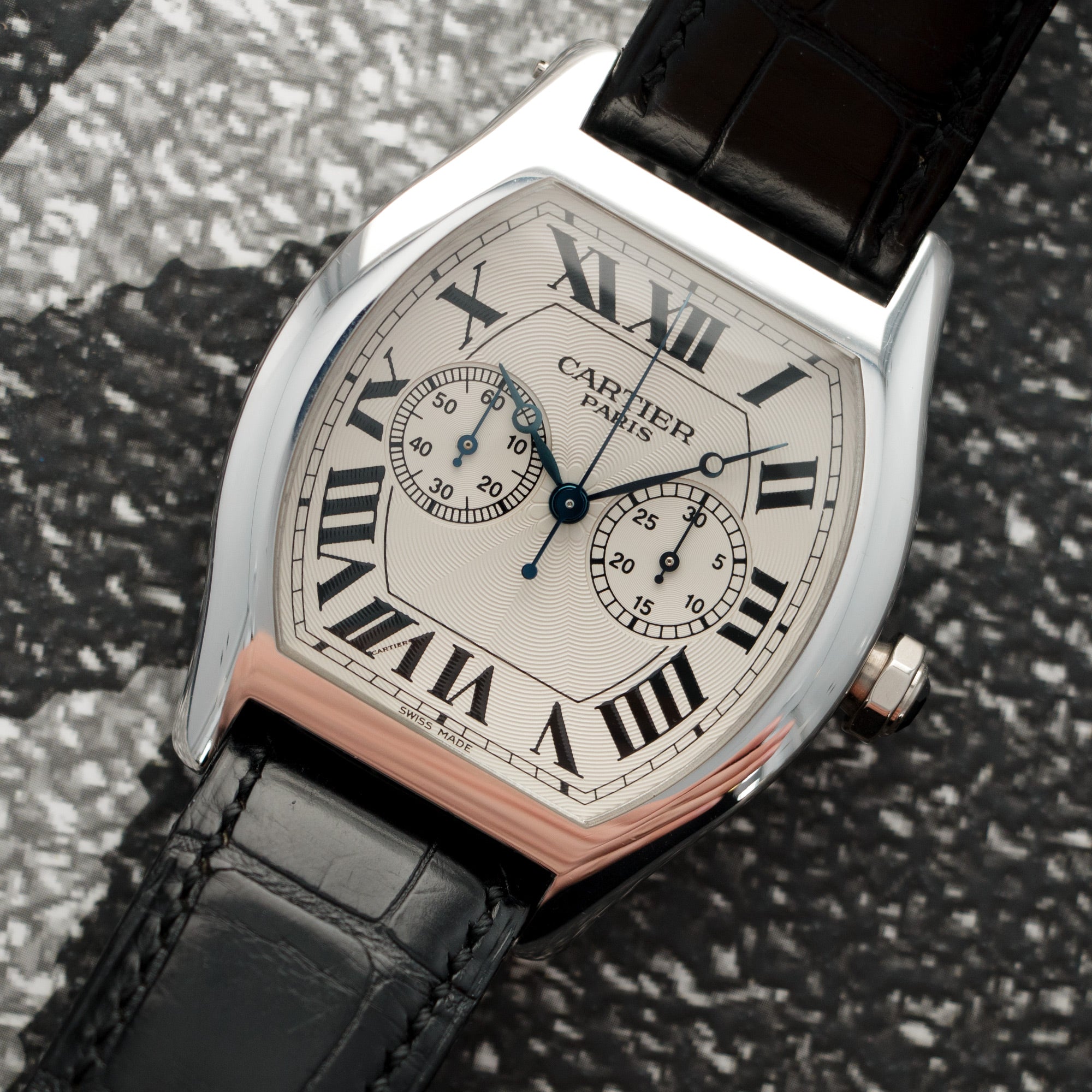 Cartier - Cartier White Gold Tortue Monopoussoir Chronograph Watch Ref. 2762 - The Keystone Watches
