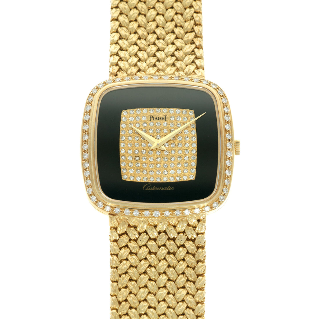 Piaget Yellow Gold Onyx Diamond Watch, 1970s