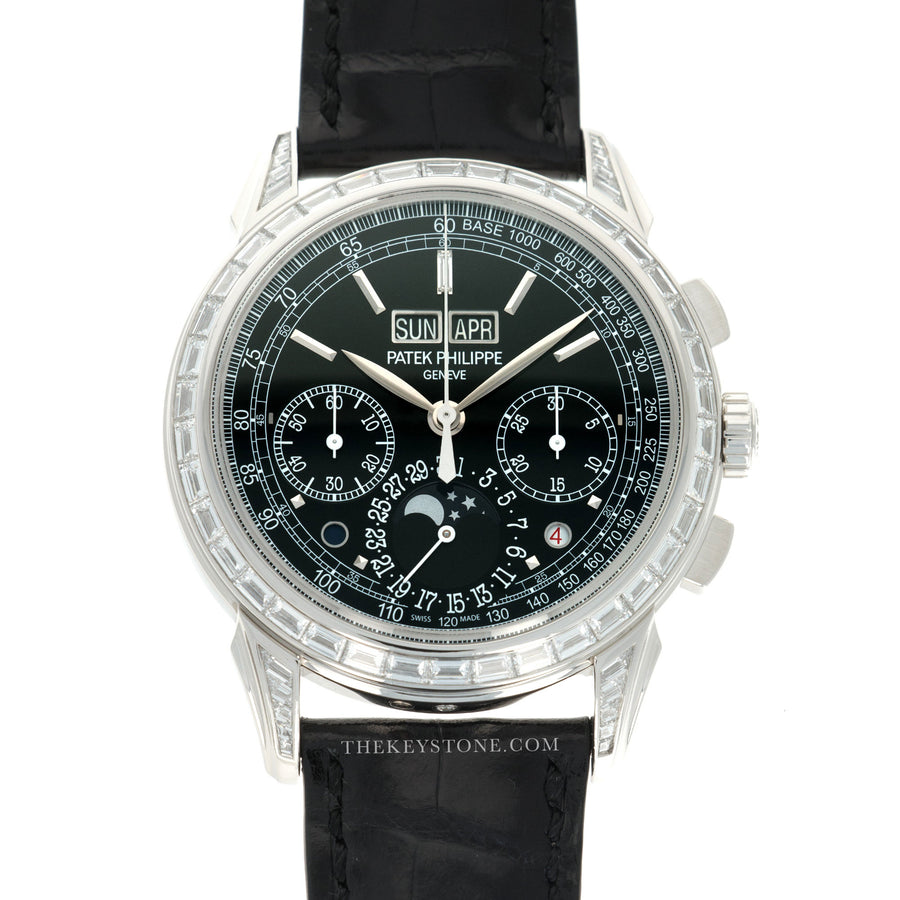 Patek Philippe Platinum Perpetual Calendar Chrono Baguette Diamond Watch Ref. 5271