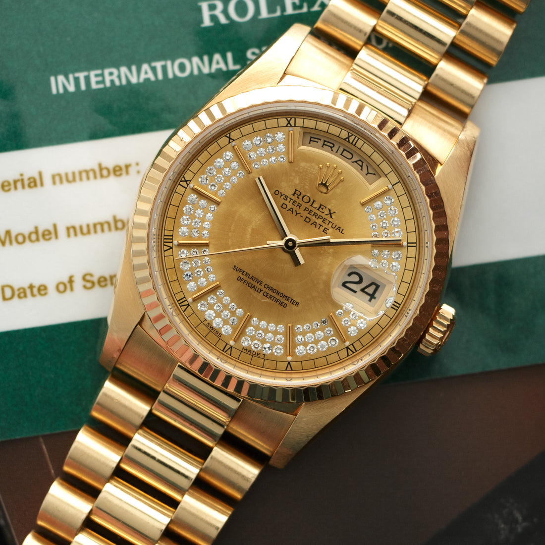 Rolex Yellow Gold Day-Date Diamond Watch Ref. 18238
