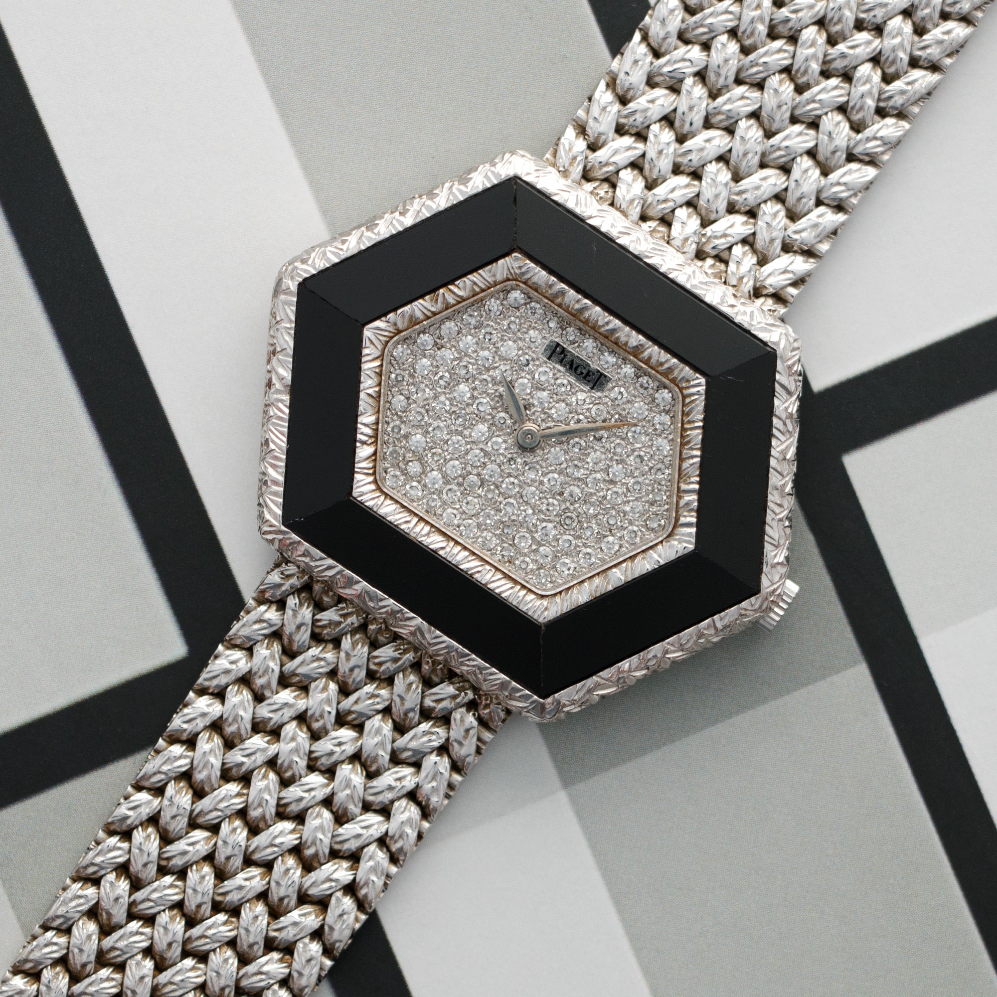 Piaget - Piaget White Gold Onyx & Diamond Watch, 1970s - The Keystone Watches