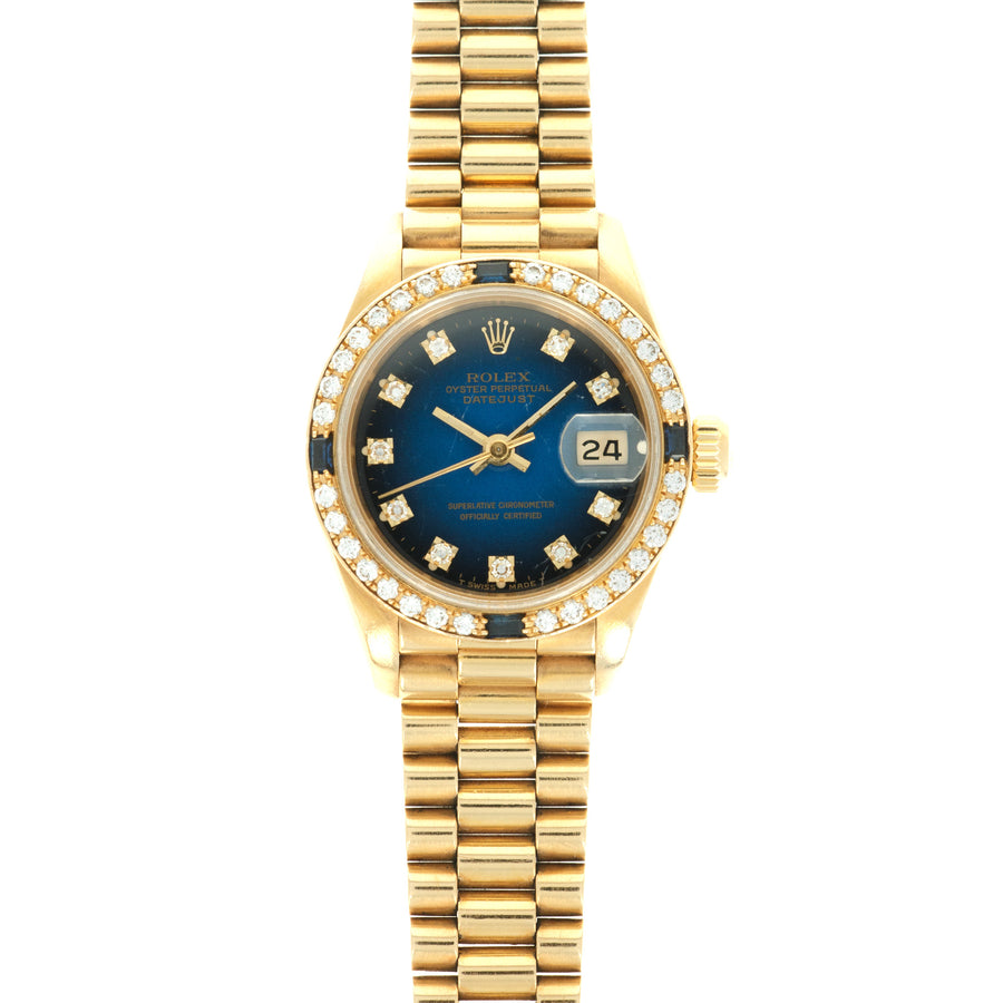 Rolex Yellow Gold Datejust Diamond & Sapphire Watch