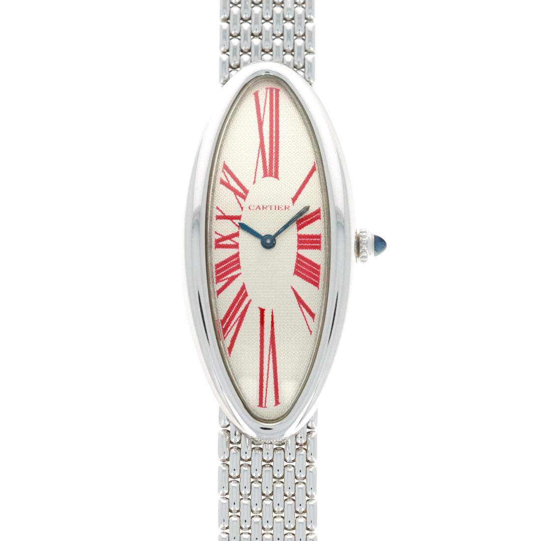 Cartier White Gold Baignoire Red Numbers Watch