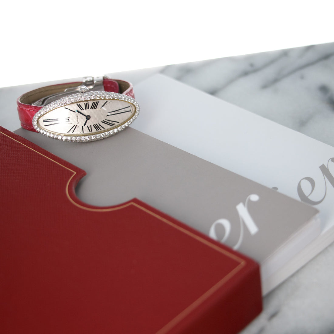 Cartier White Gold Baignoire Allongee Diamond Watch