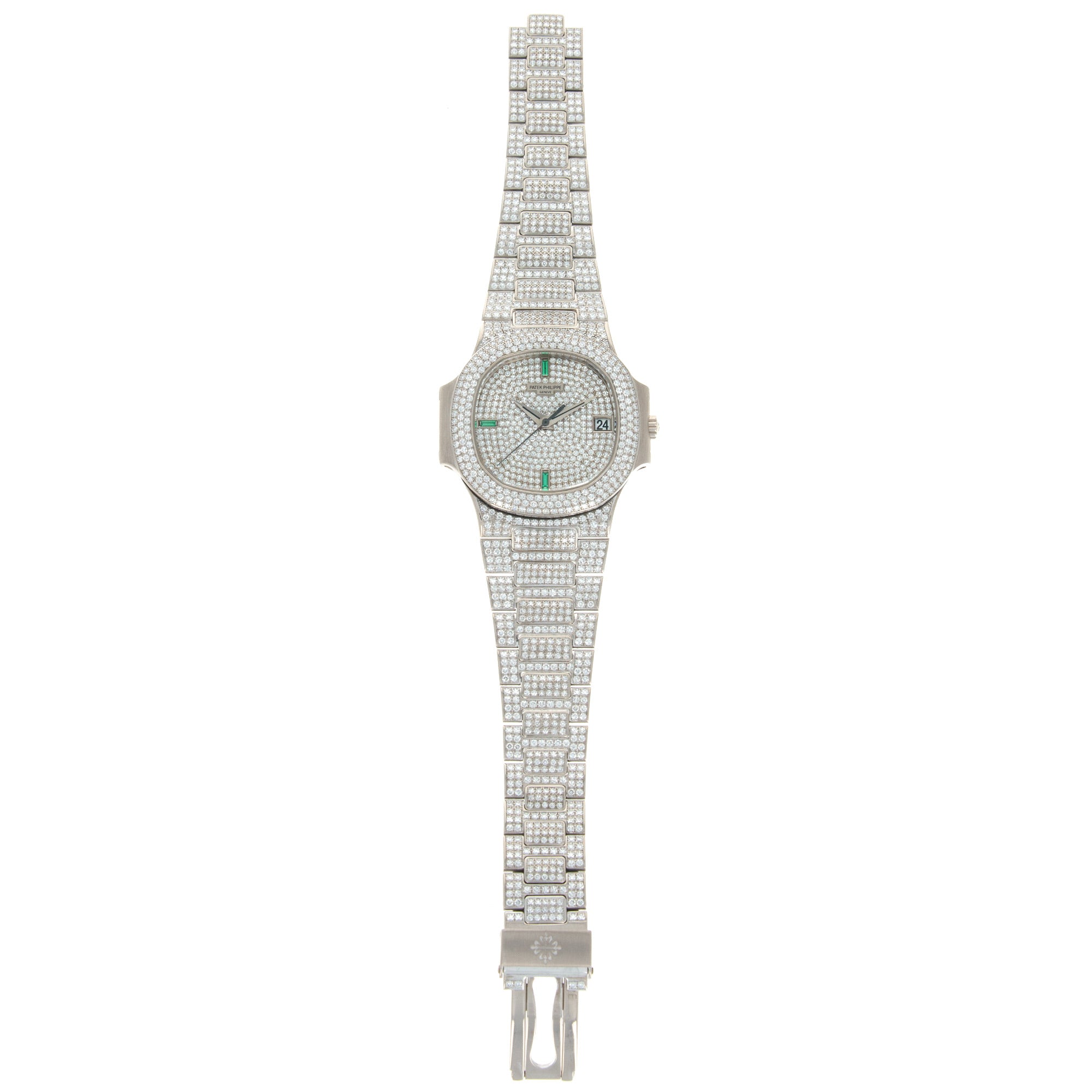 Patek Philippe - Patek Philippe White Gold Nautilus Diamond Emerald Watch Ref. 3800 - The Keystone Watches