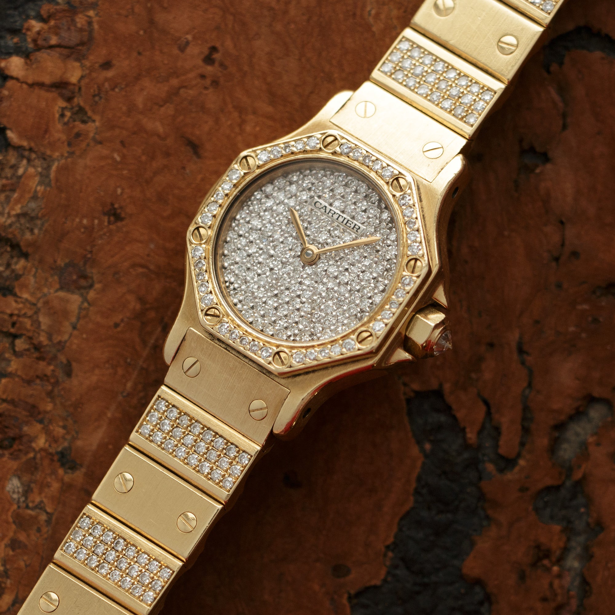 Cartier - Cartier Yellow Gold Santos Automatic Diamond Watch - The Keystone Watches