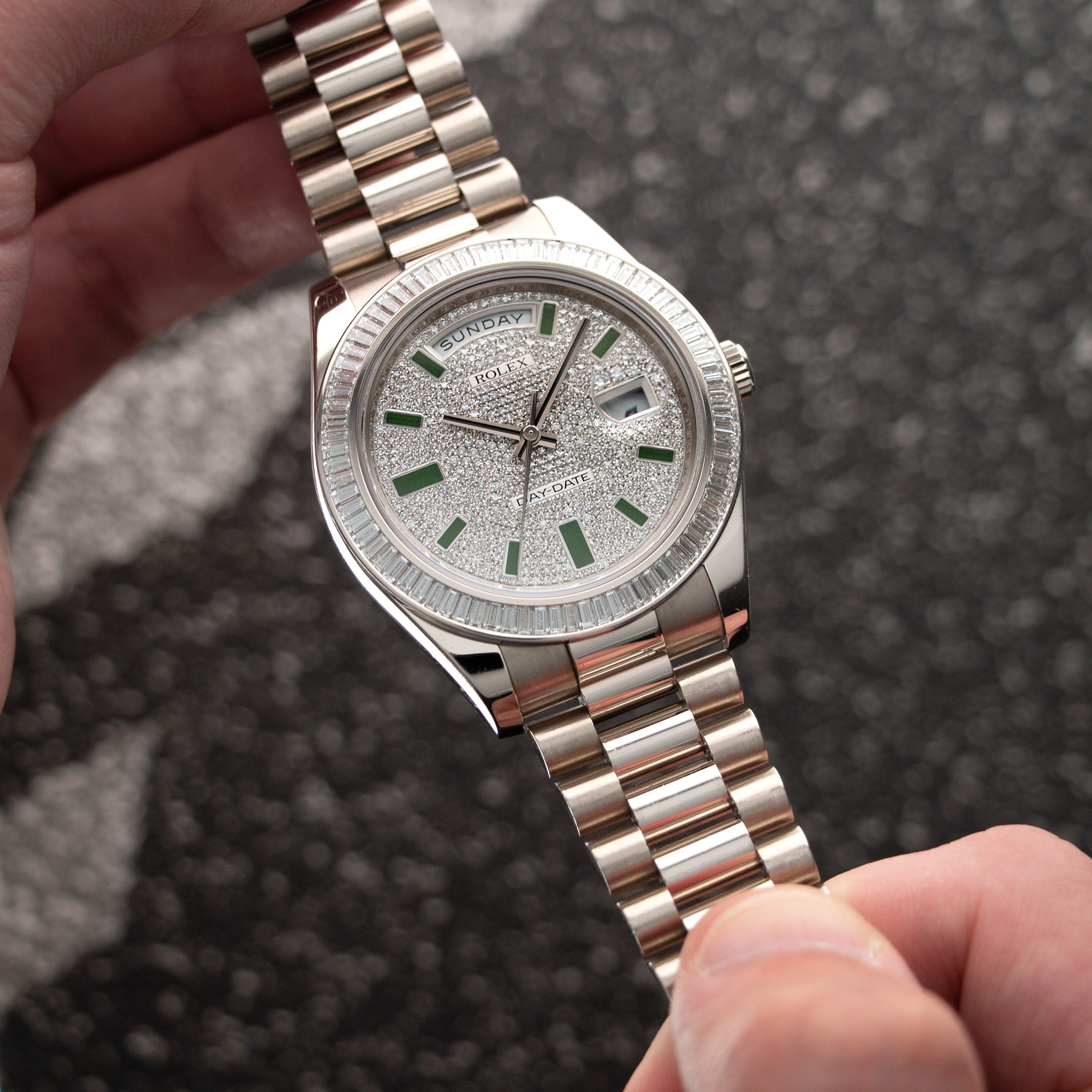 Rolex - Rolex White Gold Day-Date Baguette Diamond Watch Ref. 218399 - The Keystone Watches