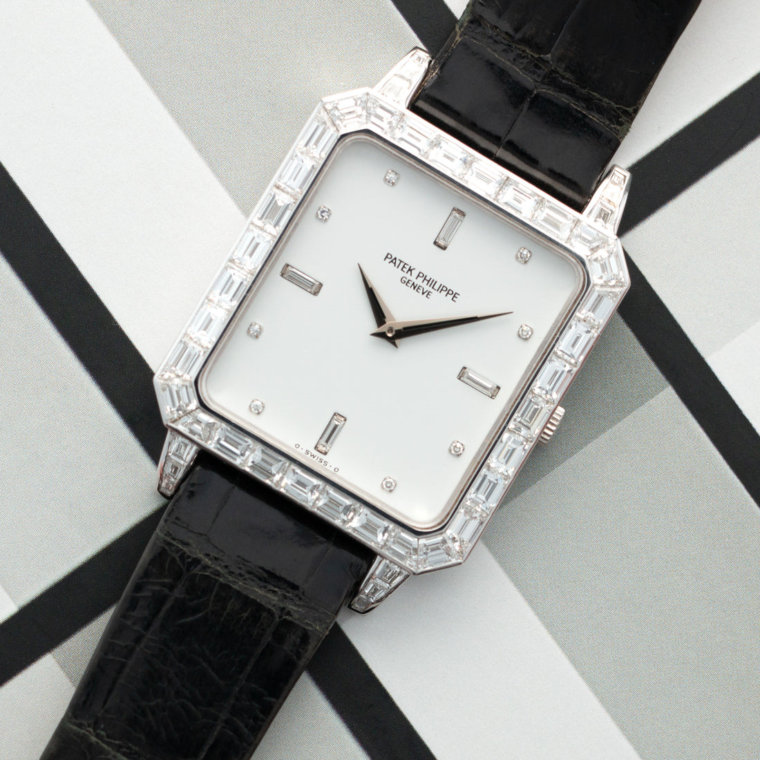 Patek Philippe Rectangular Platinum & Baguette Diamond Watch Ref. 5007