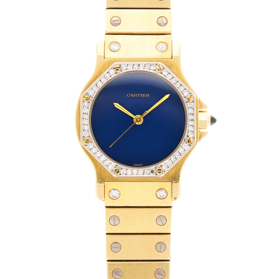 Cartier Yellow Gold Santos Watch with Blue Dial