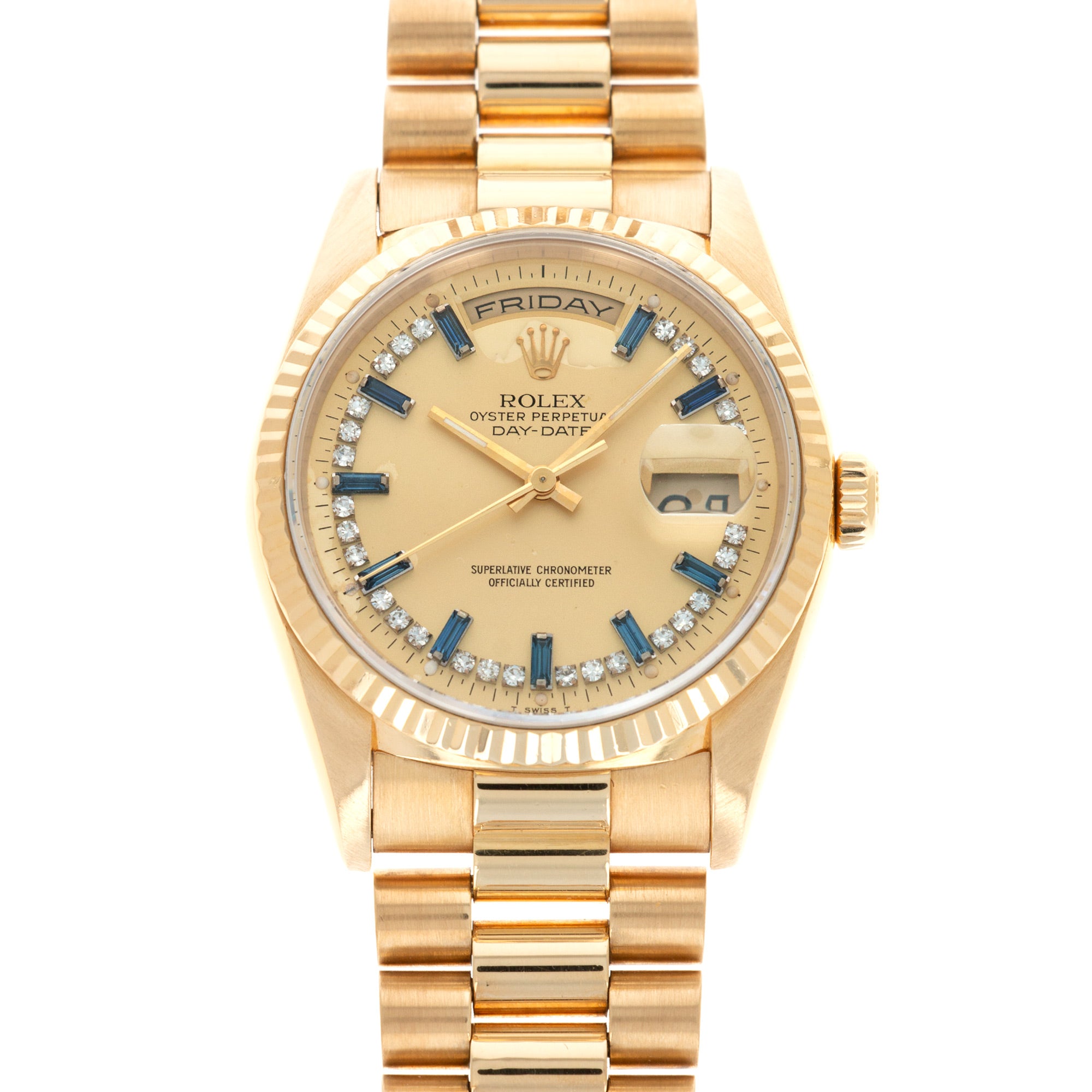 Rolex - Rolex Yellow Gold Day-Date Ref. 18238 Sapphire and Diamond String Dial - The Keystone Watches