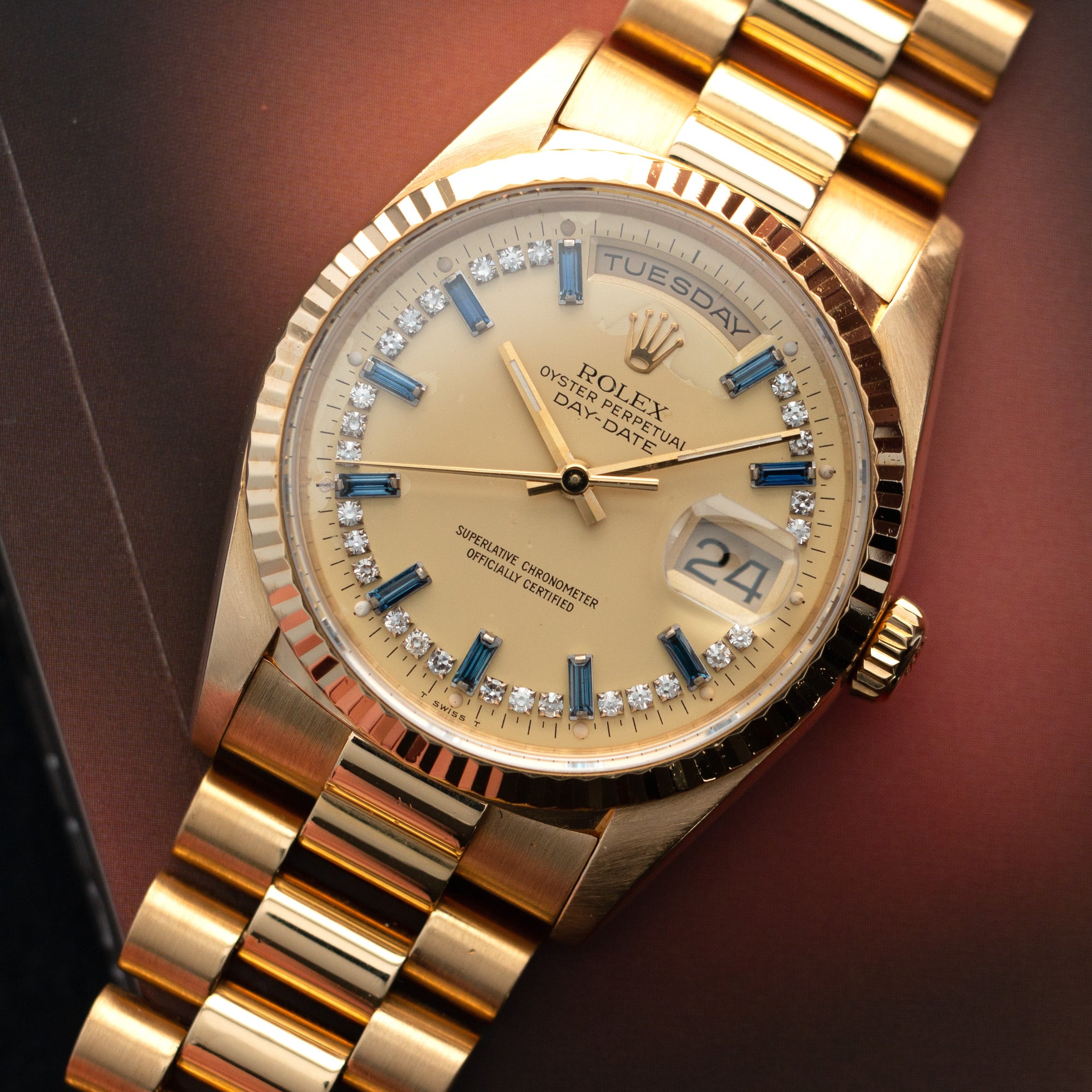 Rolex - Rolex Yellow Gold Day-Date Ref. 18238 Sapphire and Diamond String Dial - The Keystone Watches