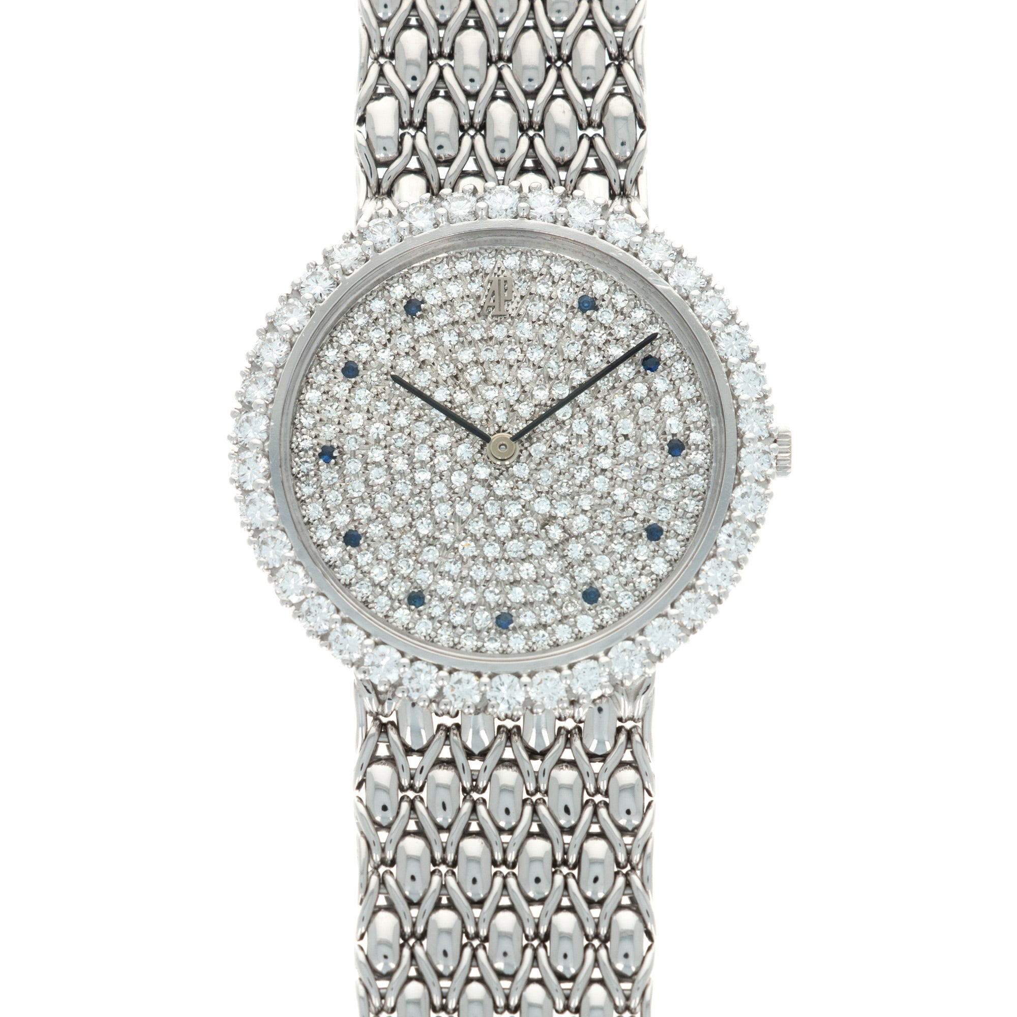 Audemars Piguet - Audemars Piguet White Gold Round Watch with Pave Diamond and Sapphire Dial - The Keystone Watches