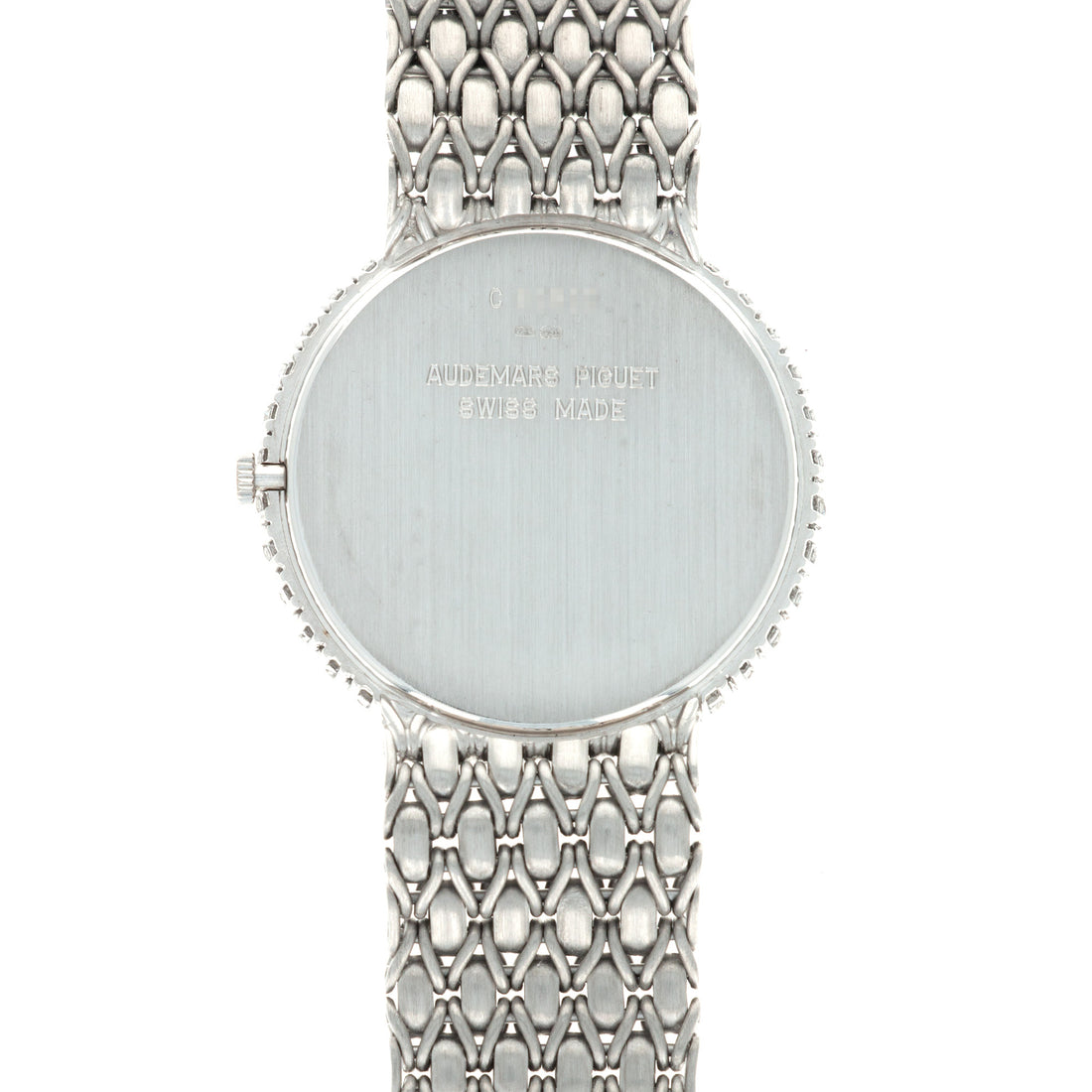 Audemars Piguet White Gold Round Watch with Pave Diamond and Sapphire Dial
