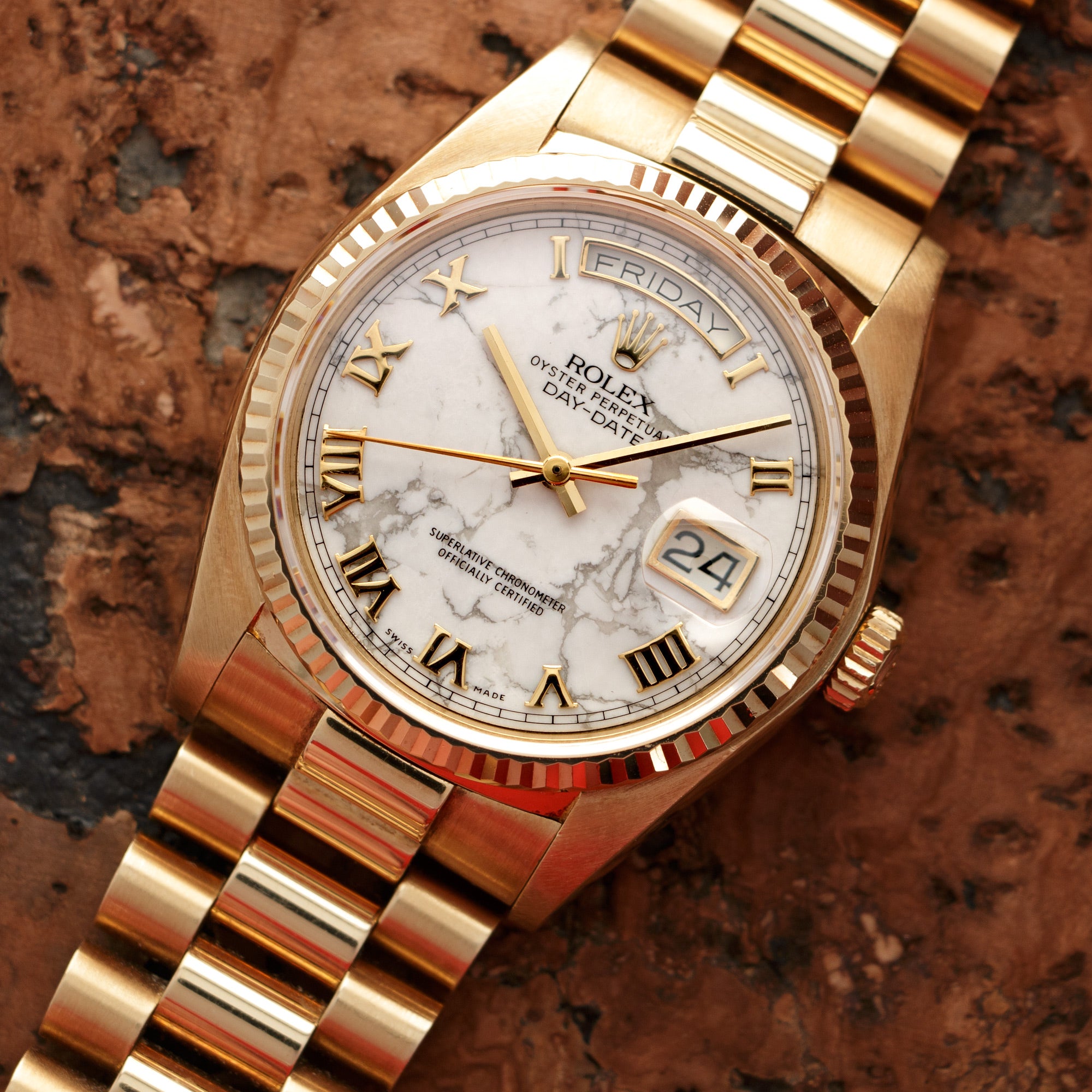 Rolex - Rolex Yellow Gold Day Date Howlite Watch Ref. 18038 - The Keystone Watches
