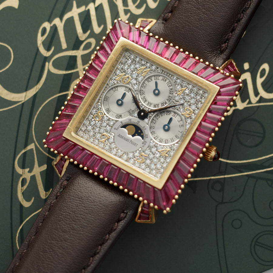 Audemars Piguet Yellow Gold Perpetual Calendar Ruby and Diamond Watch, Likely Piece Unique