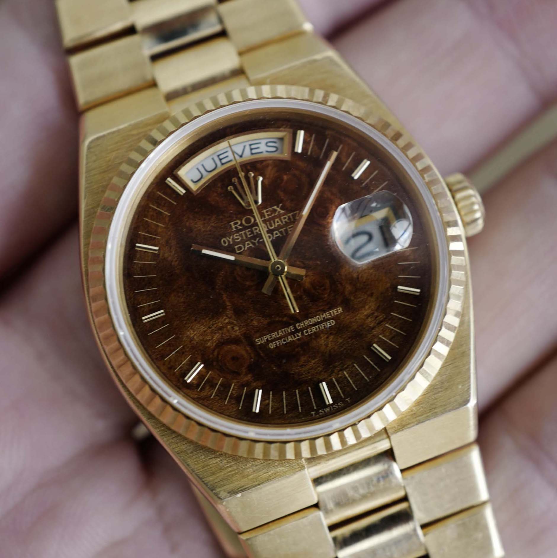 Rolex - Rolex Yellow Gold Day-Date Oysterquartz Ref. 19018 with Wood Dial - The Keystone Watches
