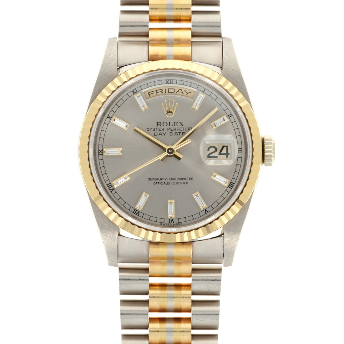 Rolex Tridor Day-Date Ref. 18239 with Baguette Diamond Dial