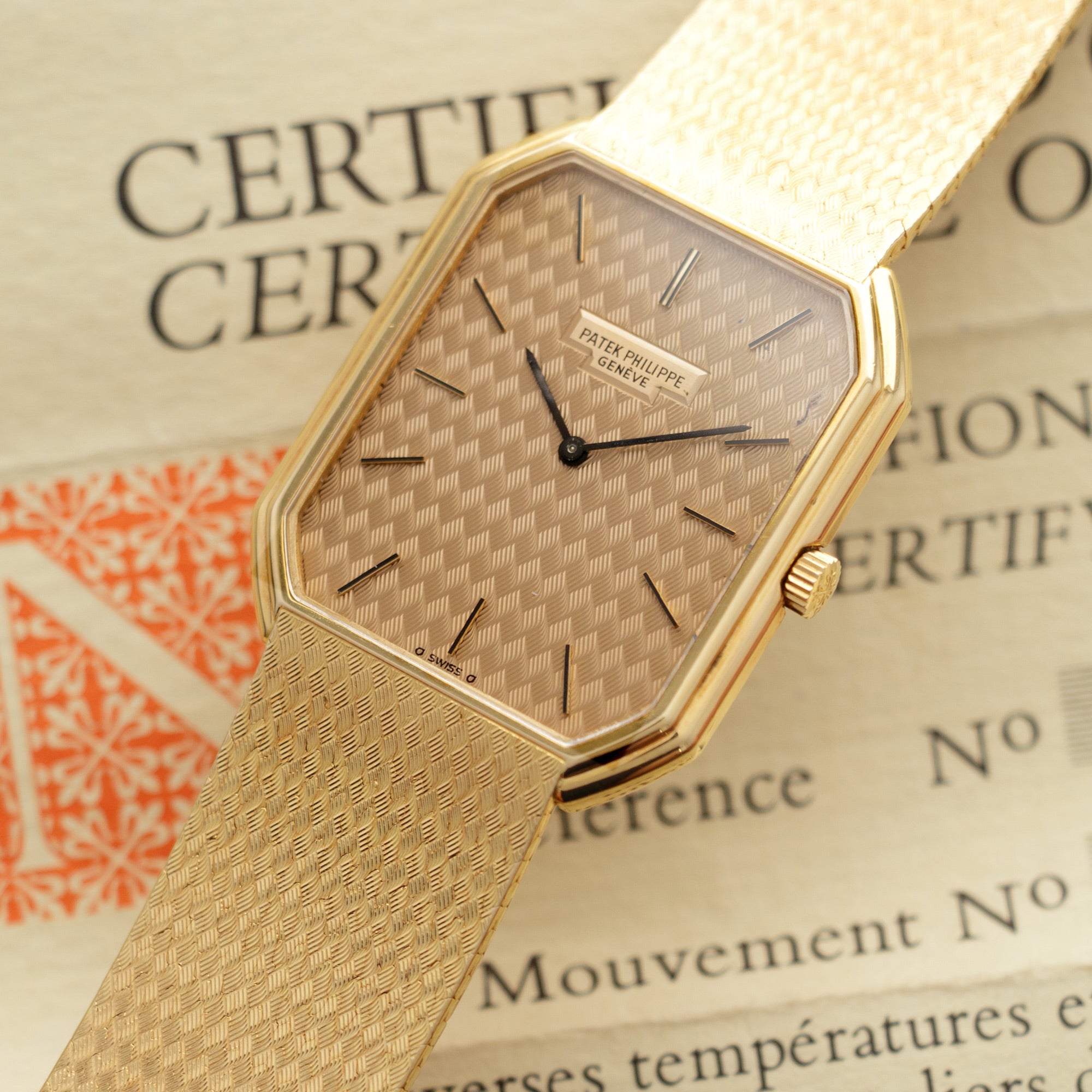 Patek Philippe - Patek Philippe Yellow Gold Bracelet Watch Ref. 3860 with Box and Papers - The Keystone Watches