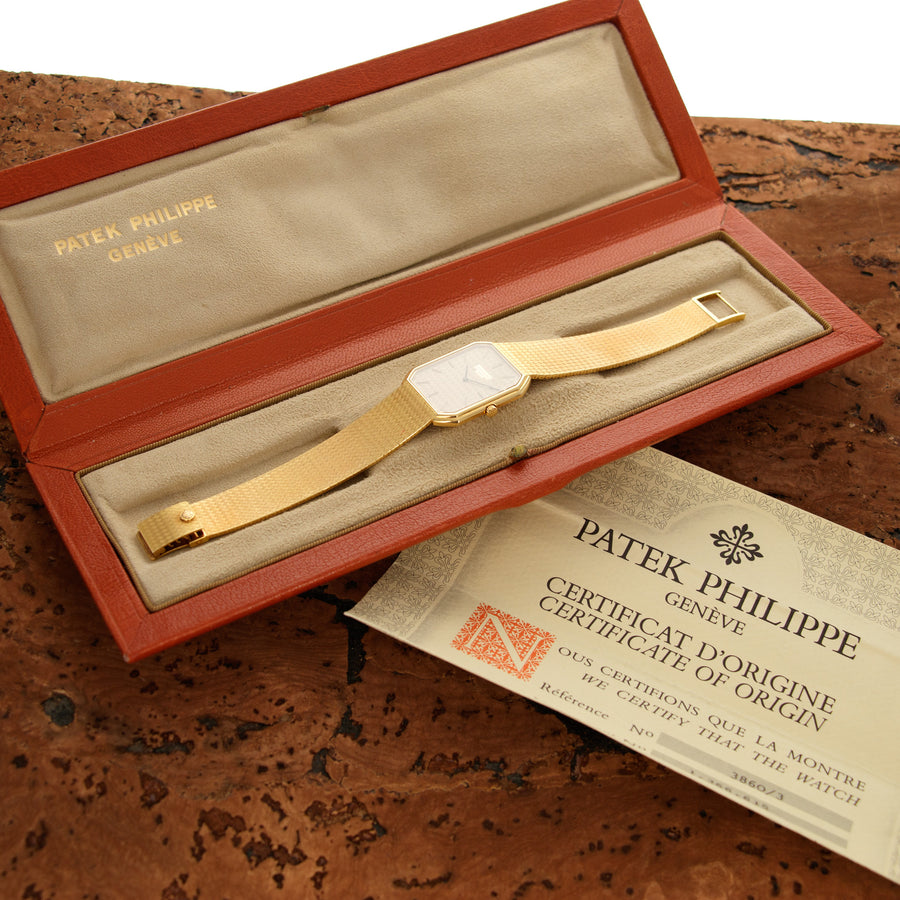 Patek Philippe Yellow Gold Bracelet Watch Ref. 3860 with Box and Papers